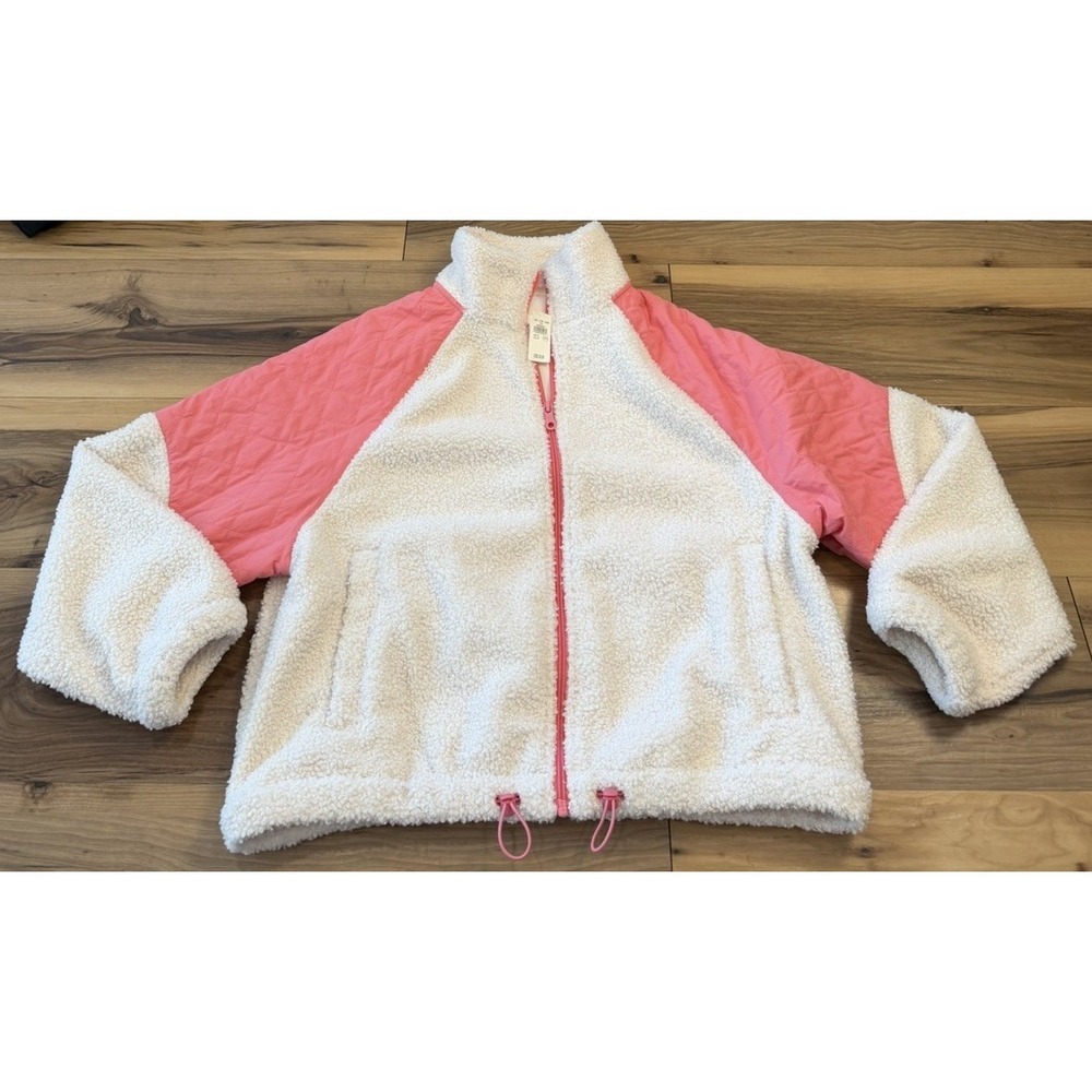 Aerie Offline Sherpa Fleece Jacket Pink Cream Zip Up Womens Sz S Cabincore NWT - Picture 2 of 11